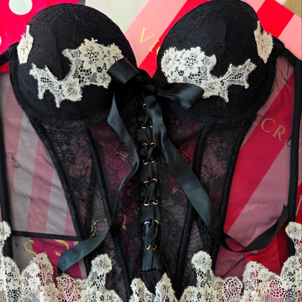 Victoria's Secret Vintage Strapless Push-up Bustier Corset Bra Lace-up Boning - Picture 3 of 13